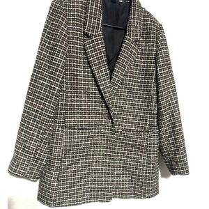 Old Navy Oversized Houndstooth Blazer Jacket Brown Two Button Women's Small